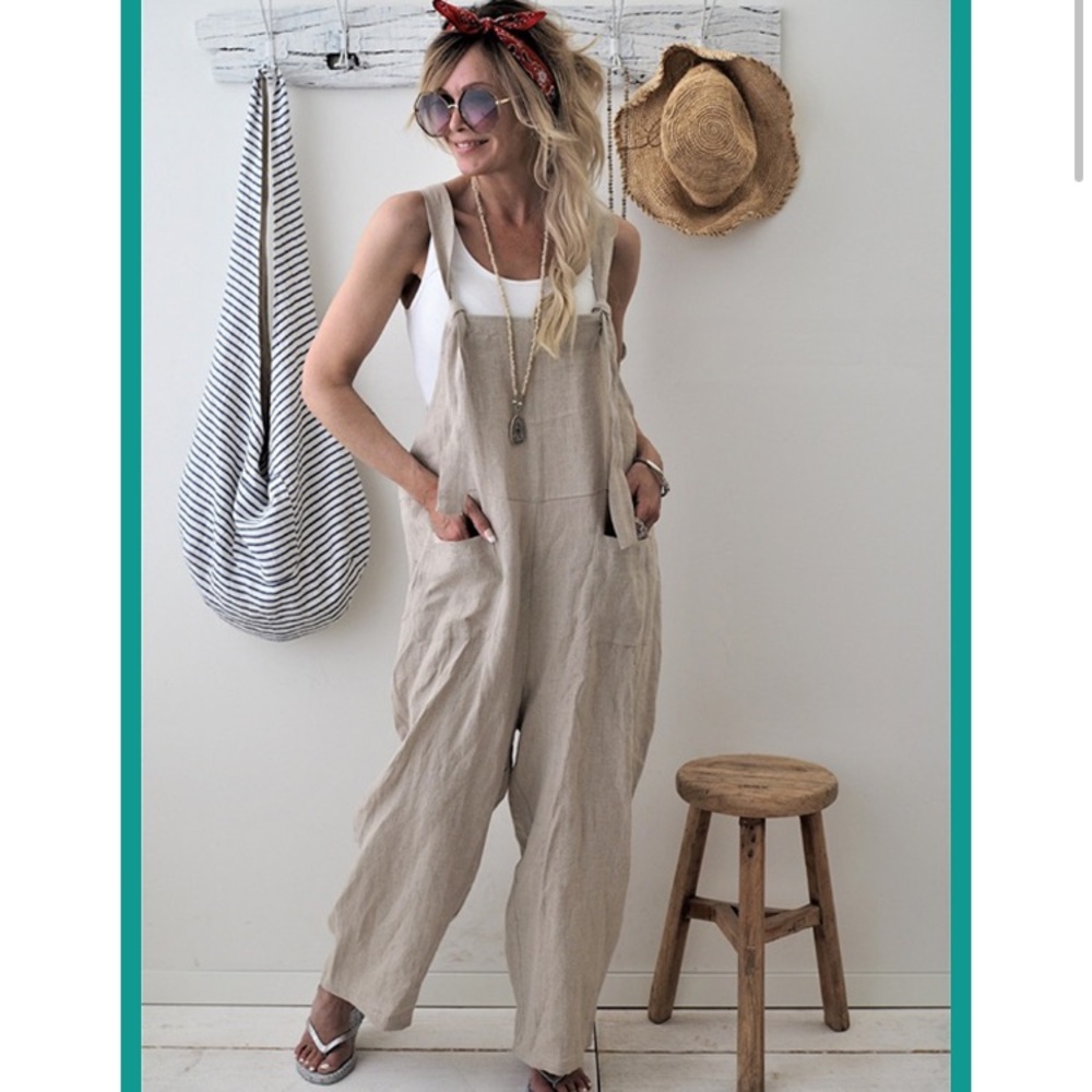 - - ❤️❤️❤️
 Linen tie suspender jumpsuit - Picture 3 of 4